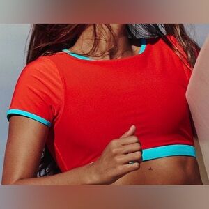 OneOne Brenda Crop Surf Top, Size Small, Color Cherry Rush